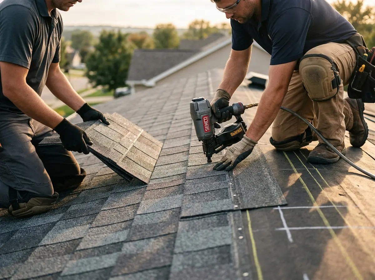 Professional roofer working on a residential roof in Claverack